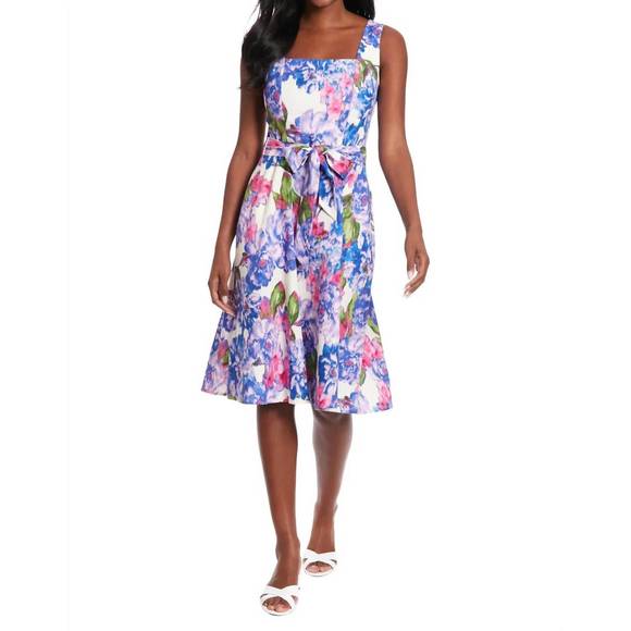 NEW LONDON TIMES carmella floral linen dress in ivory/lilac - Picture 1 of 4